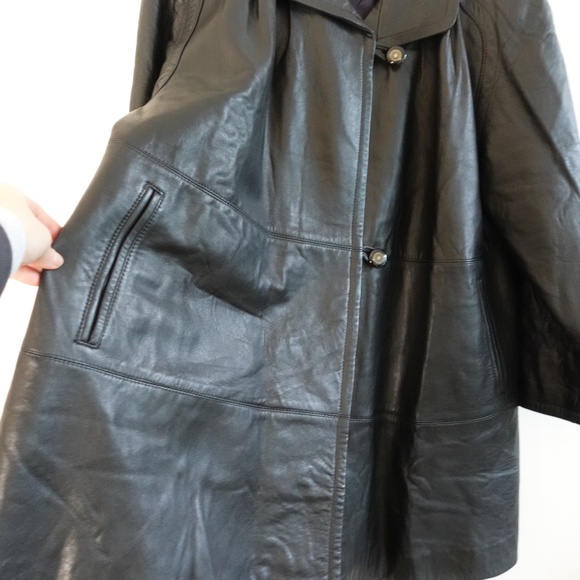 Vintage swing coat Oversized Soft Leather Trapeze Coat — Black — Fits S–L - Picture 4 of 9